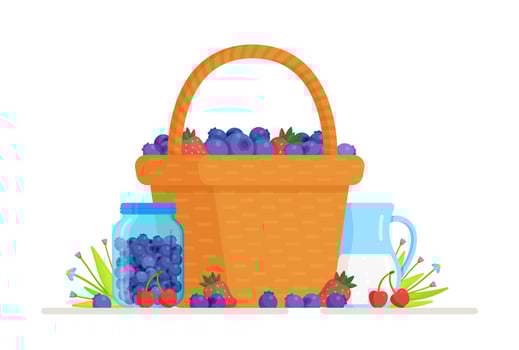 Vector illustration of an isolated basket of fresh blue berries.