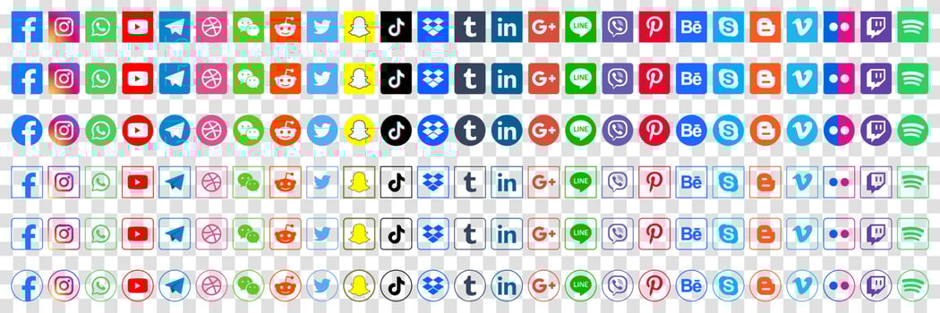 Set popular social media icons. Facebook, instagram, twitter, youtube, pinterest, behance, google, linkedin, whatsap, snapchat and many more. Editorial vector illustration