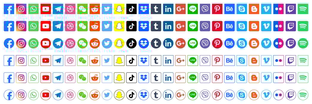 Set popular social media icons. Facebook, instagram, twitter, youtube, pinterest, behance, google, linkedin, whatsap, snapchat and many more. Editorial vector illustration