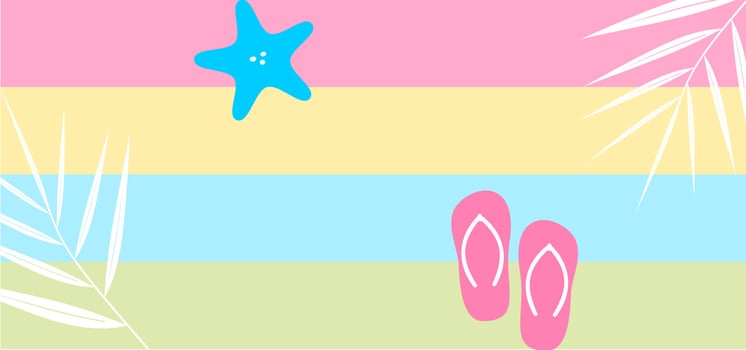 Summer sale beautiful web banner. Top view of cute beach objects. Refreshing summer sale template. Flat vector illustration with special discount offer. Concept of island vacation.