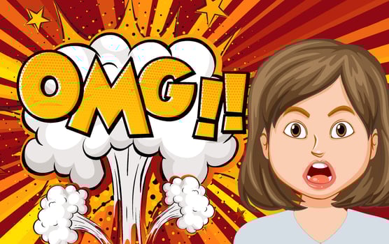 Abbreviation and facial expression retro comic banner design vector
