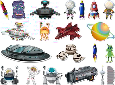 Sticker set of outer space objects and astronauts vector