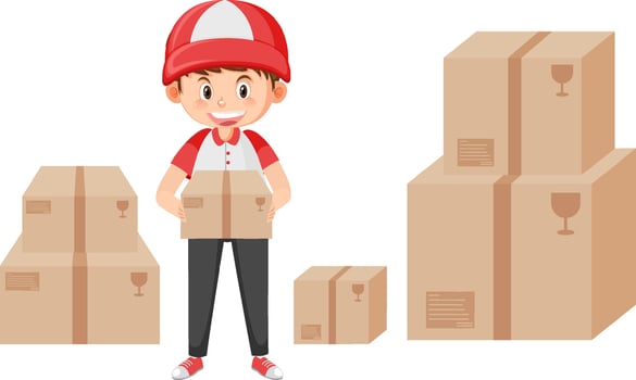 Courier man carrying carton box cartoon vector