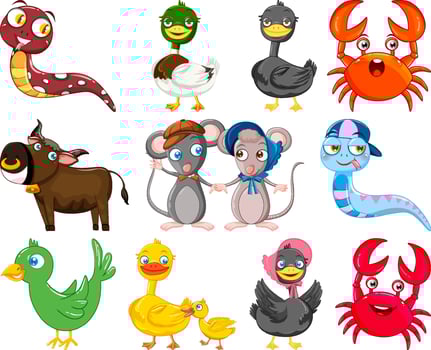 Cute animals with happy smile vector