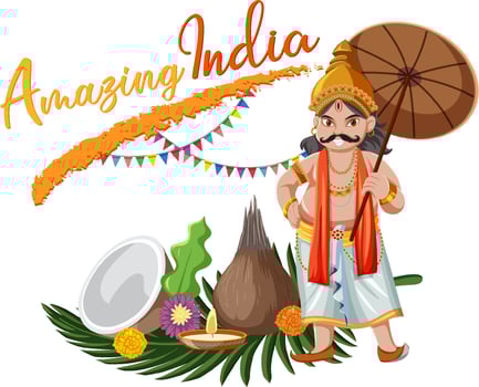 Amazing India lettering with Onam character vector