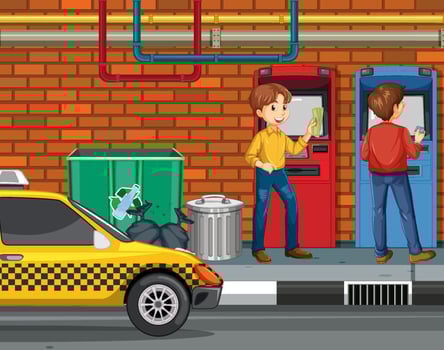 People withdraw money from atm machine vector