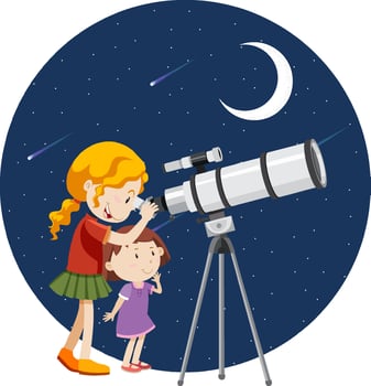 A girl looking through telescope at night vector