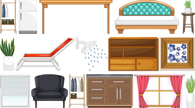 Furniture and household appliances on white background vector