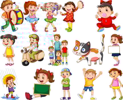 Happy children in different actions vector
