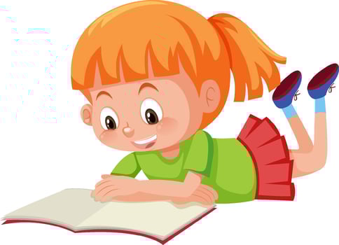 Girl reading a book on white background vector
