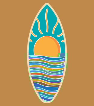colorful sunset design on surfboard vector