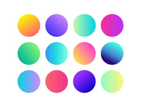 Trendy soft color vector Round gradient set with modern abstract backgrounds. Rounded holographic gradient sphere button for web, colorful soft round buttons or vivid color spheres flat vector.