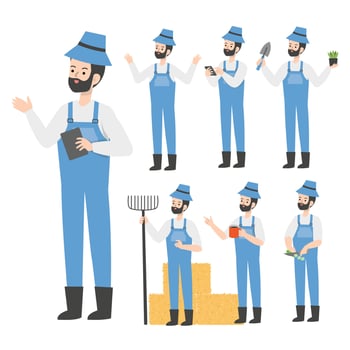 Farmer character design presenting concept vector