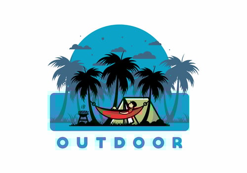 Tent and hammock with coconut trees illustration vector
