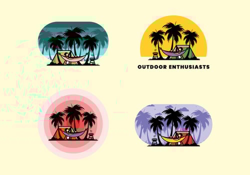 Tent and hammock with coconut trees illustration vector