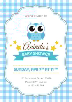 Baby shower invitation with cute blue owl vector