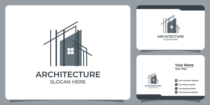 Minimalist architecture logo with line art style logo design and business card template vector