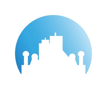 cityscape on blue circle background vector illustration