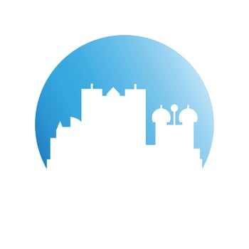 cityscape on blue circle background vector illustration