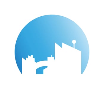 cityscape on blue circle background vector illustration