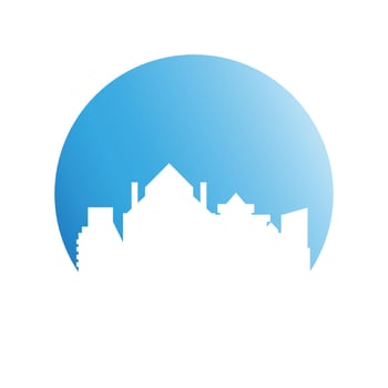 cityscape on blue circle background vector illustration