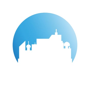 cityscape on blue circle background vector illustration