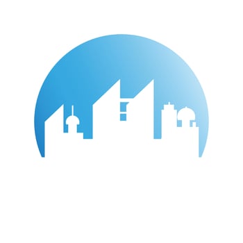 cityscape on blue circle background vector illustration