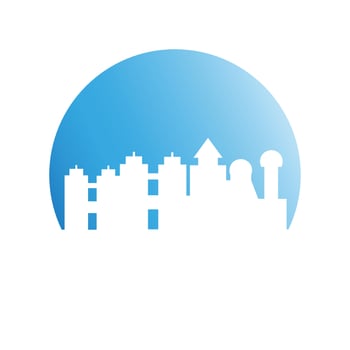 cityscape on blue circle background vector illustration