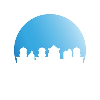city skyline in blue circle shape vector illustration