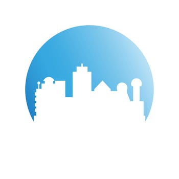 city skyline in blue circle shape vector illustration