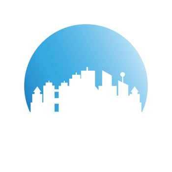 urban city skyline in blue circle shape vector illustration