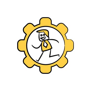 a cartoon man running in a gear wheel vector
