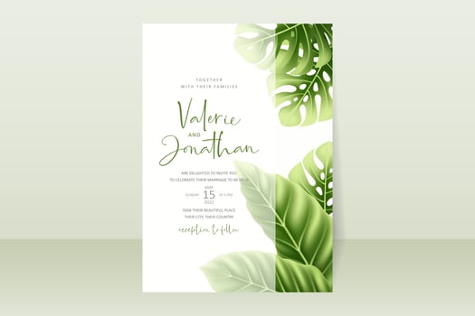 Wedding invitation concept with realistic tropical leaves vector