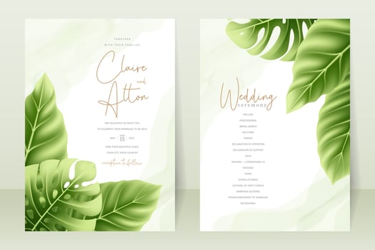 Wedding invitation concept with realistic tropical leaves vector