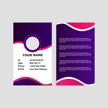 Corporate id card design template in purple modern style. vector