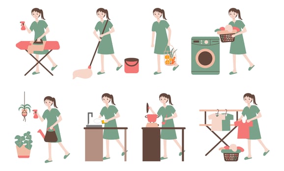 housewife cartoon character collection illustration vector