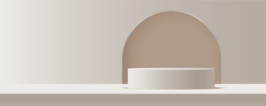 Product podium mockup with abstract background on beige and white background,vector 3d illustration vector