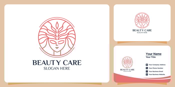 Minimalist beauty logo with line art style logo design and business card template vector