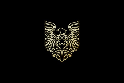 Golden American Eagle Hawk Falcon Phoenix Line Badge Emblem Logo Design vector