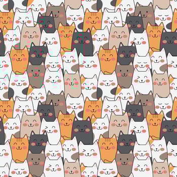 Vector cute cats pastel color seamless pattern background.