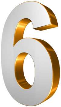 Number Six 3D Render Gold and White Text png