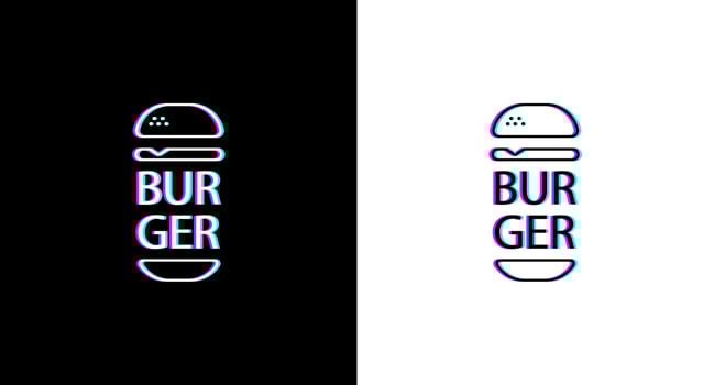 burger logo design with glitch effect vector