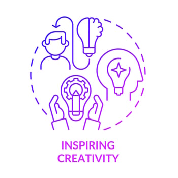 Inspiring creativity purple gradient concept icon. Employee happiness importance abstract idea thin line illustration. Self-development techniques. Isolated outline drawing. vector