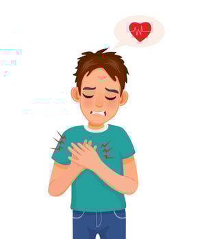 young man has severe chest pain having heart attack symptom vector