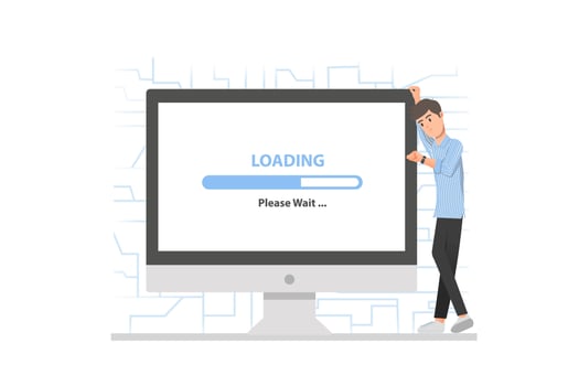 A man waits for loading while looking at his watch vector
