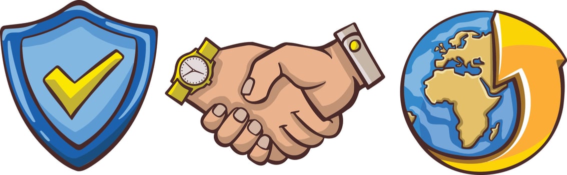 Business development protection partnership agreement symbol icon, set vector