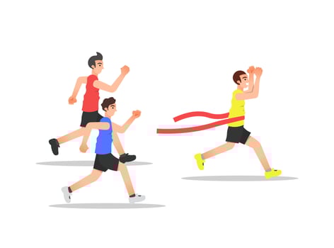 illustration of men's running competition reaching the finish line vector