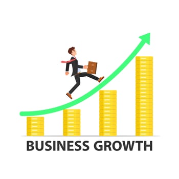 Businessman running uphill according to the business growth chart pattern vector