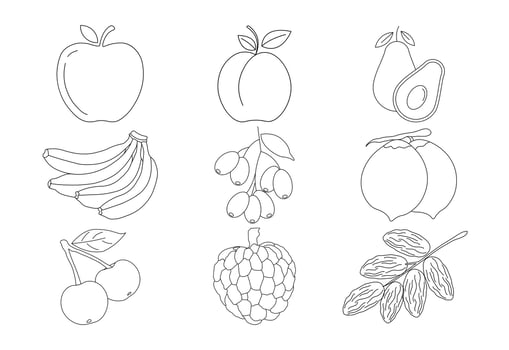 Fruits coloring pages vector illustration on white background, Children's coloring book