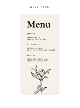 Minimalist wedding menu template with lily floral vector